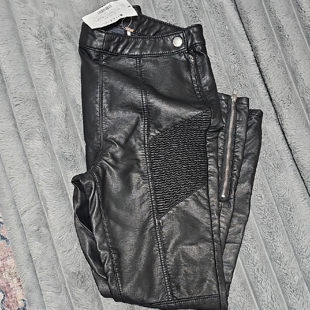 Free People Black Biker Pants with Textured Panels
